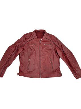 First Mfg Co Women's Burgundy Jada Perforated Leather Moto Jacket, Size XXL